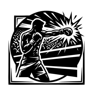 Boxer throwing a powerful punch in a boxing ring illustration.