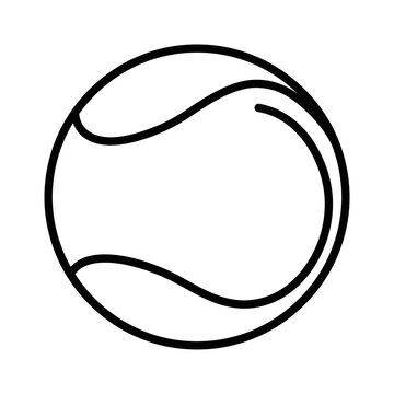 Minimalist tennis ball line art vector icon. Simple black and white outline illustration for sports graphics, athletic designs, and tennis club logos.
