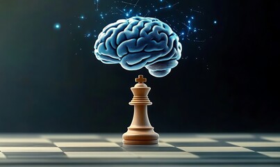 Fototapeta premium Symbolic representation of intellect and strategy, brain above chess king.