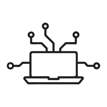 Laptop Network Connection Outline Icon Vector