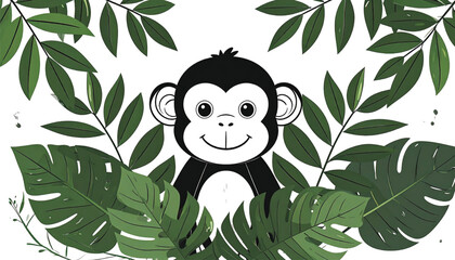 Obraz premium Vibrant Green Monstera Leaf and Delicate Branch with Buds Vector Illustration on White Background