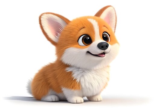 Cute cartoon corgi puppy sitting and smiling happily