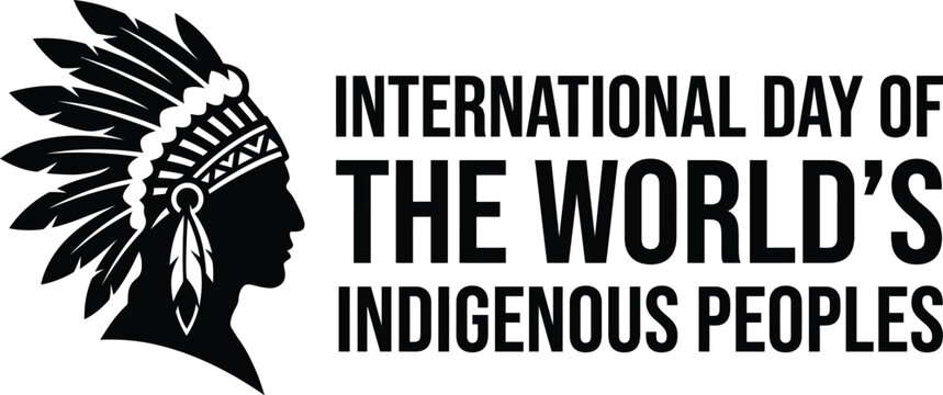 International day of the world indigenous peoples banner design with native chief silhouette vector illustration