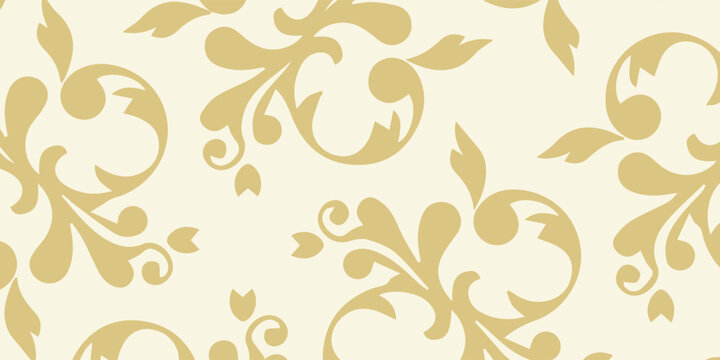 Elegant Golden Damask Pattern on Cream Background.