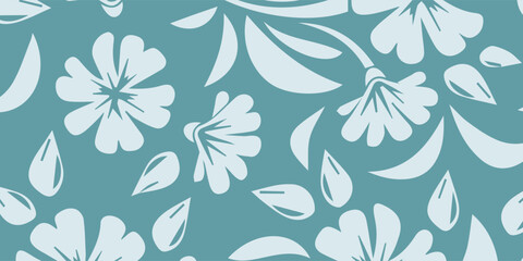 Obraz premium Seamless Floral Pattern with White Flowers on Teal Background.