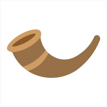 A simple flat vector illustration of a traditional Jewish shofar horn isolated on white background.