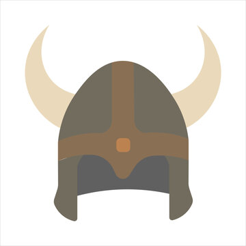 Minimalist flat vector illustration of a classic Viking helmet with horns.