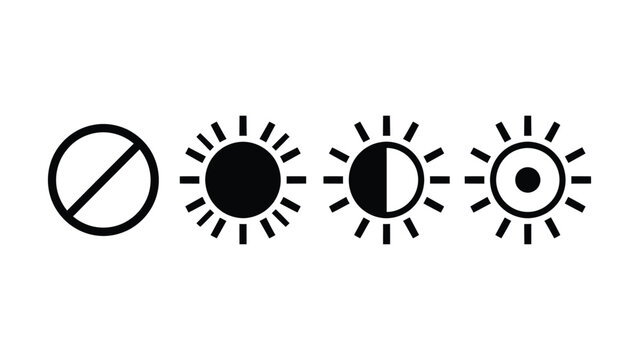 Four sun icons with different states