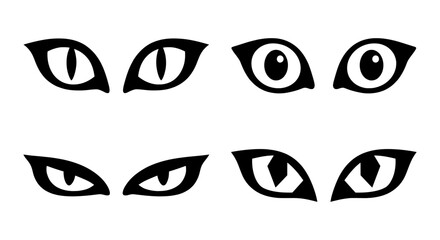 Set of 8 Black Cat Eyes Icons, Vector Graphics, Animal Symbolism, Halloween Theme © MRHASAN