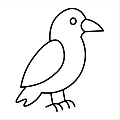 Fototapeta premium Simple line art illustration of a cute crow bird isolated on white background.