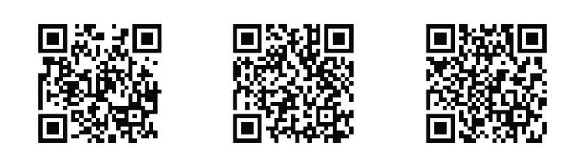 Fototapeta premium Three distinct quick response codes displayed against a plain white background