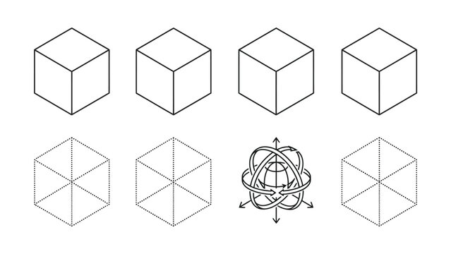Isometric Cube Shapes With Different Internal Line Patterns Displayed