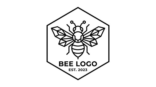 Modern geometric bee logo with hexagon frame and line art style. Perfect for honey brands, organic products, agriculture businesses, eco companies, startup branding, cosmetics, and premium logo identi