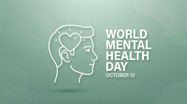 Minimalist illustration of a human head with a heart shape for the annual world mental health day event