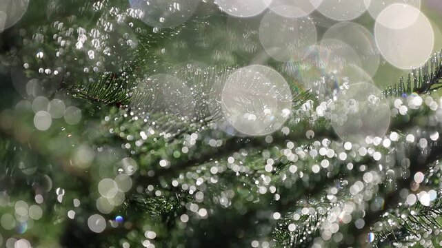 Glistening Water Droplets on Tree Branch, Post-Rain Sunlight - Seamless Loop