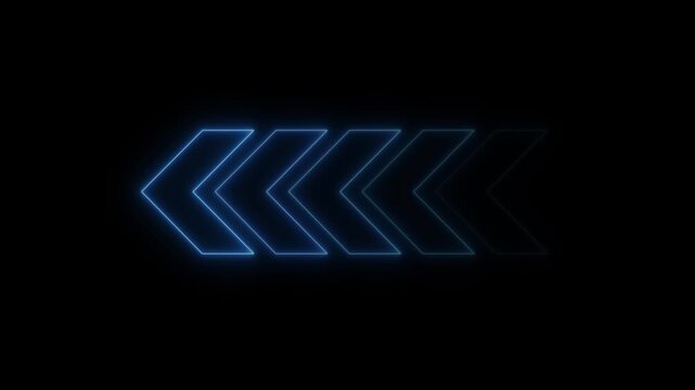 Glowing neon light animated traffic directional arrows sign. Left arrow for road direction. Flashing direction indicators
