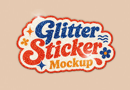 Glitter Die Cut Sticker Mockup with Realistic Sparkle Effect