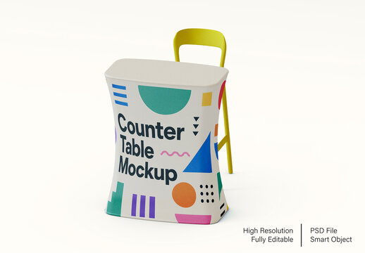 Portable Counter Table Mockup with Stretch Fabric Display Stand