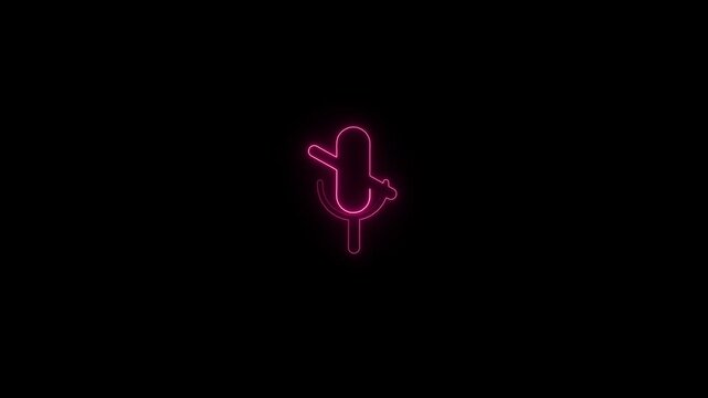 A neon pink glowing microphone with a rounded stand dark background featuring bright illumination .