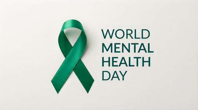 Green awareness ribbon symbol for world mental health day to promote psychological wellness and support for mental illness