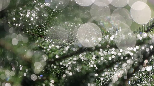 Glistening Water Droplets on Tree Branch, Post-Rain Sunlight - Seamless Loop