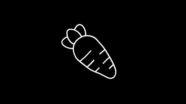 Carrot animation with a looping motion graphic, cartoon doodle concept, dark background, 4K video.