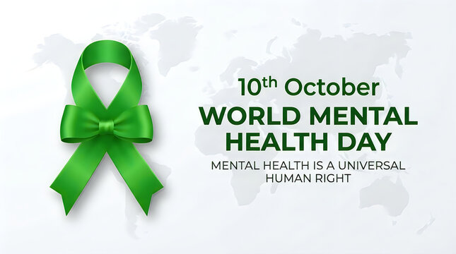 Green ribbon symbol for world mental health day observed on october tenth to raise global awareness for wellness