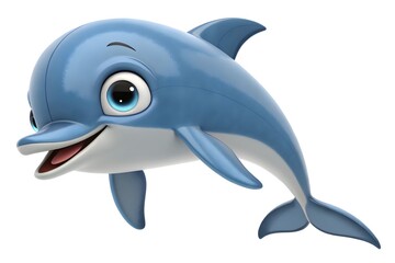 Fototapeta premium Smiling blue cartoon dolphin with big eye