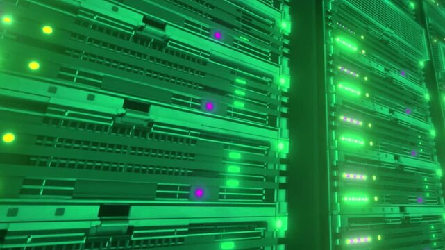 Futuristic Data Center Warehouse With AI Servers, Cloud Infrastructure and Digital Storage Systems