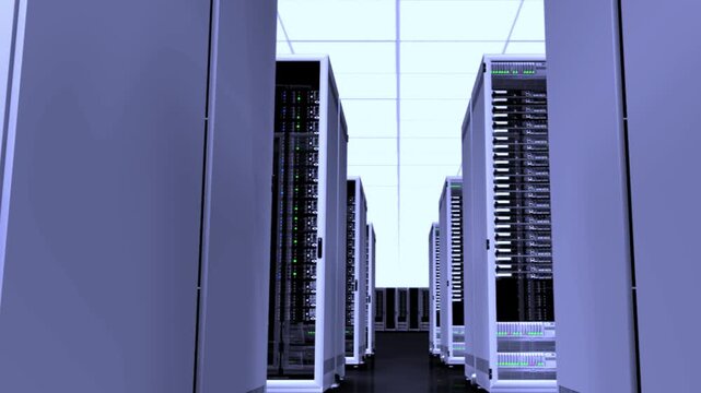 Futuristic Data Center Warehouse With AI Servers, Cloud Infrastructure and Digital Storage Systems