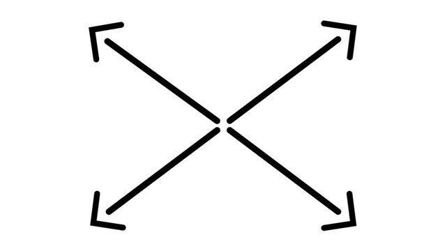 Minimalist expanding arrows animation, four-way directional symbol for user interface motion interface