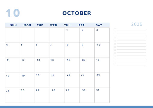 Minimalist Calendar Planner - october 2026