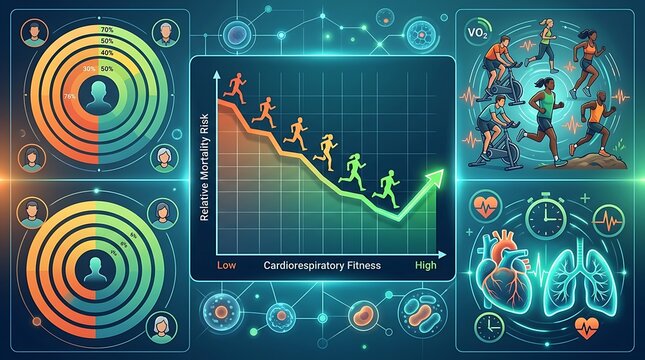 Medical infographic on cardiorespiratory fitness and mortality risk