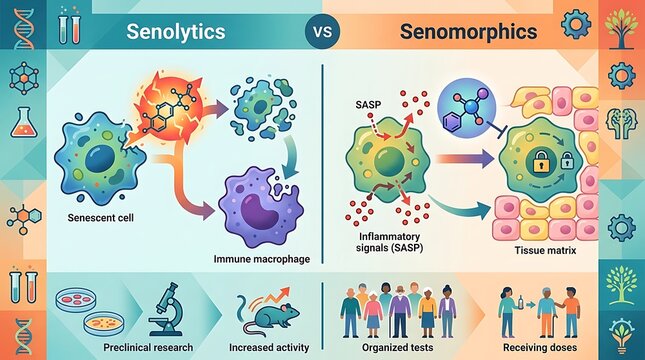 Comparison of senolytics and senomorphics for cellular longevity