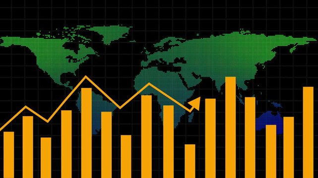 World map layout vectors track international market performance via line graphs. Global logistics distribution operations look completely organized here. Upward arrows grow.