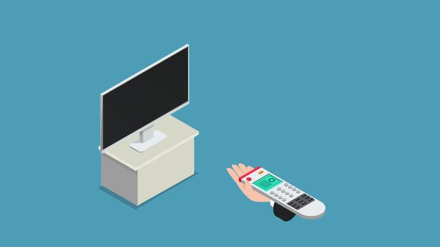 Television and Hand Holding Remote Control Turning On Live Football Match 3d animation cartoon