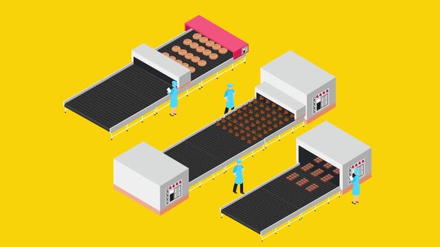 Bakery Factory Conveyor Belt Food Production 3d animation cartoon