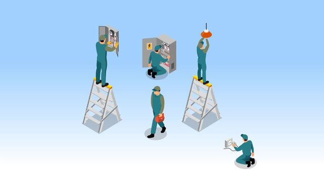 Electrician Team Maintenance and Electrical Repair 3d animation cartoon