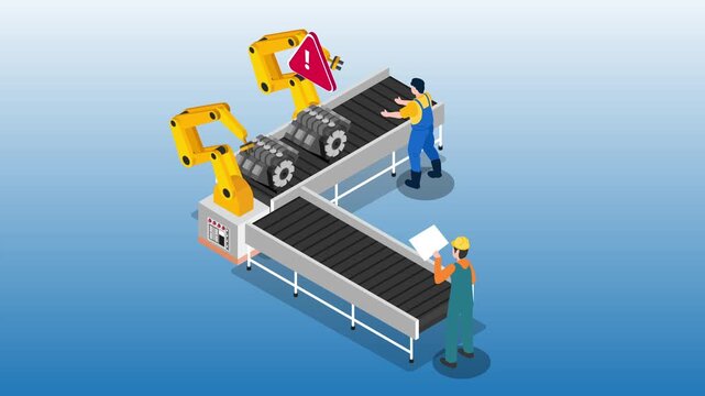 Robotic Arm Assembly Line and Factory Quality Control 3d animation cartoon