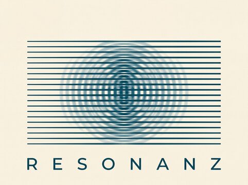 Minimalistisches Poster mit dem Schriftzug RESONANZ und konzentrischen Wellenlinien in Petrol auf elfenbeinfarbenem Grund