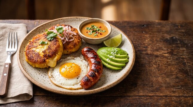 Gastronom&iacute;a ecuatoriana aut&eacute;ntica, encebollado tradicional, llapingachos y platos t&iacute;picos con estilo comercial y espacio negativo