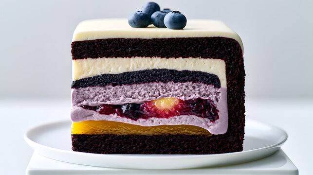 Layered berry cream cake slice