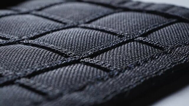 Close-up slow motion shot of black woven fabric with diamond pattern and visible texture