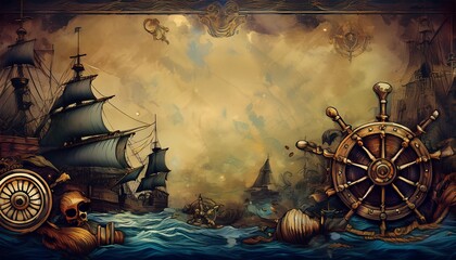 Fototapeta premium pirate and nautical theme grunge background