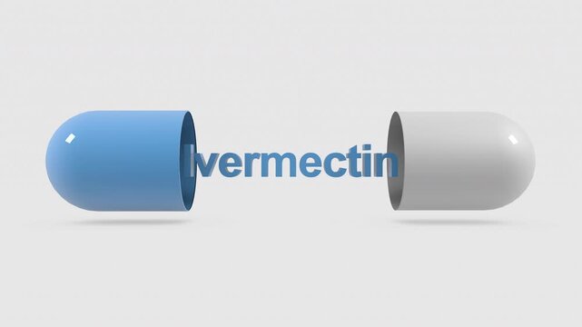 3D animation of pill opening revealing the word Ivermectin
