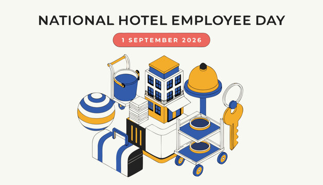 National hotel employee day illustration with hotel icons and symbols