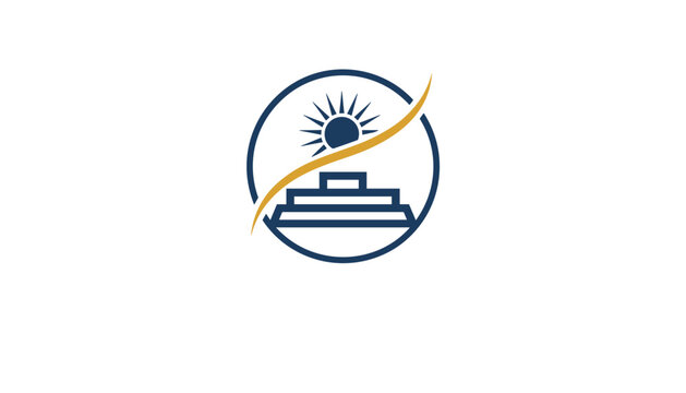 Elegant corporate progress logo depicts a flight of stone steps leading to the rising sun inside a circular frame.