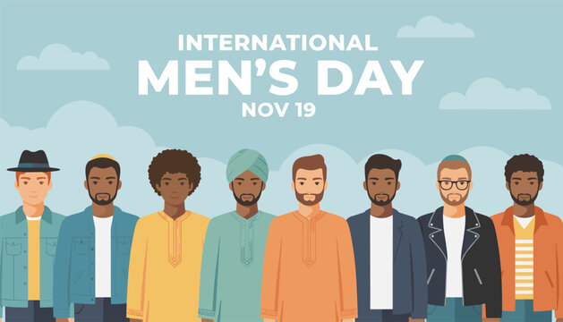 Diverse group of men representing different ethnicities and styles standing together for international mens day on november nineteen.