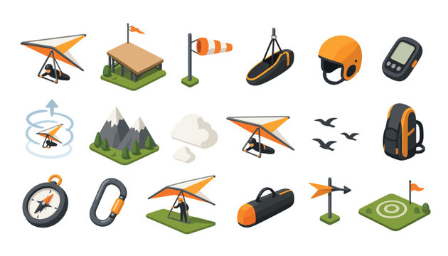 Collection of outdoor adventure and hiking equipment icons.