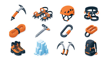 Collection of colorful rock climbing gear and equipment. © Kenn